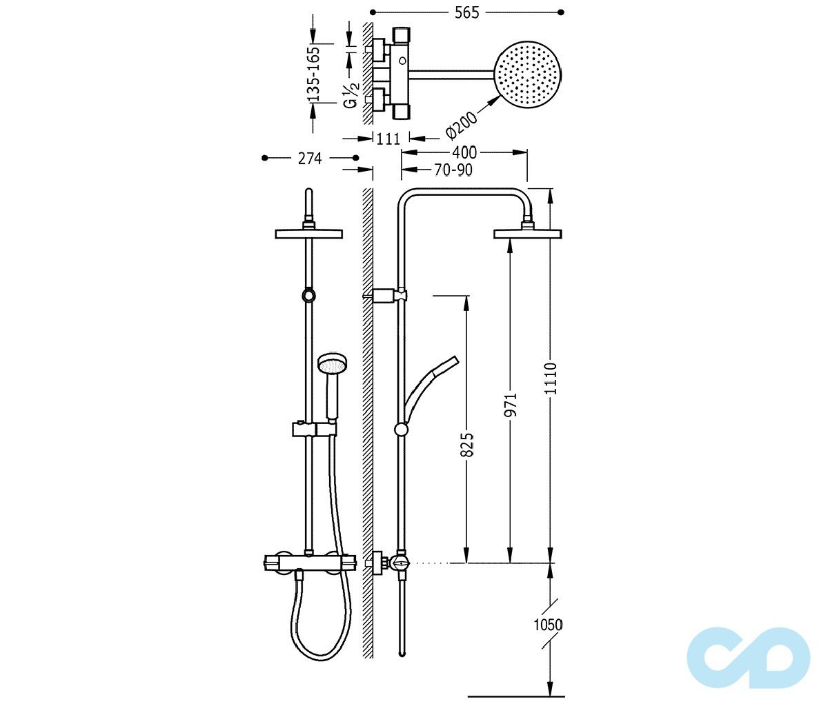 чертеж Душевая система Tres Flat 20438701