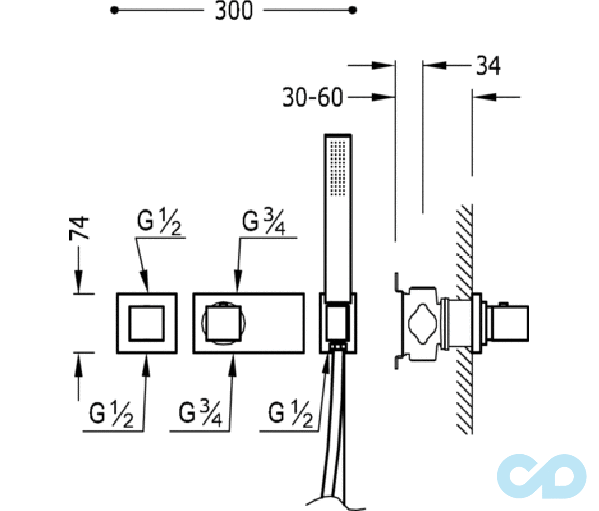 креслення Термостат для душа Tres Block system 20725291
