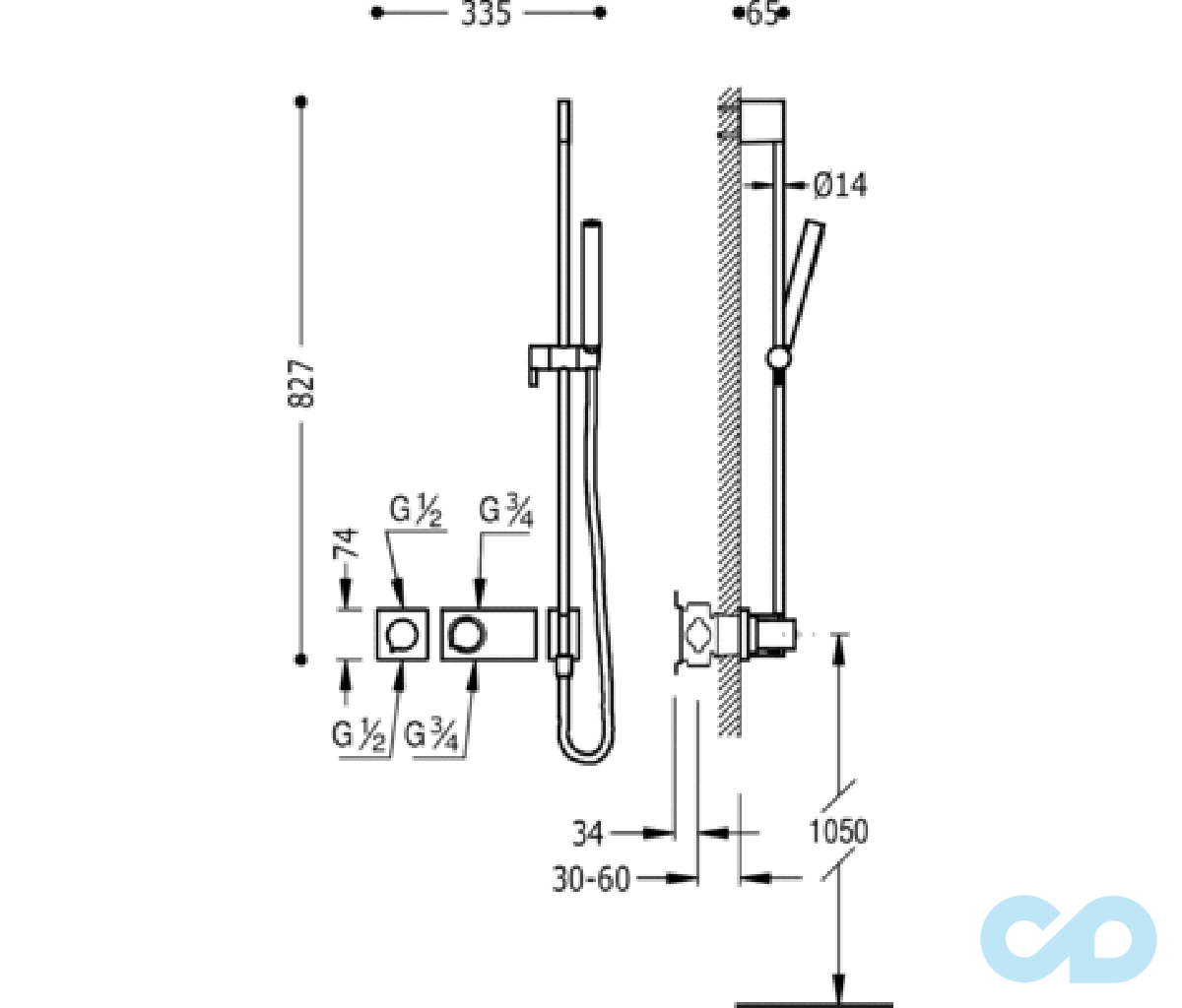 креслення Термостат для душа Tres Block system 20735292