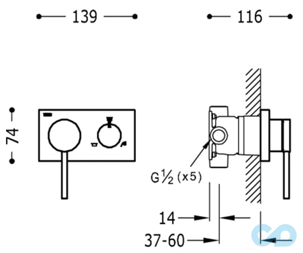 креслення Змішувач для ванни і душа Tres 3V 21027399