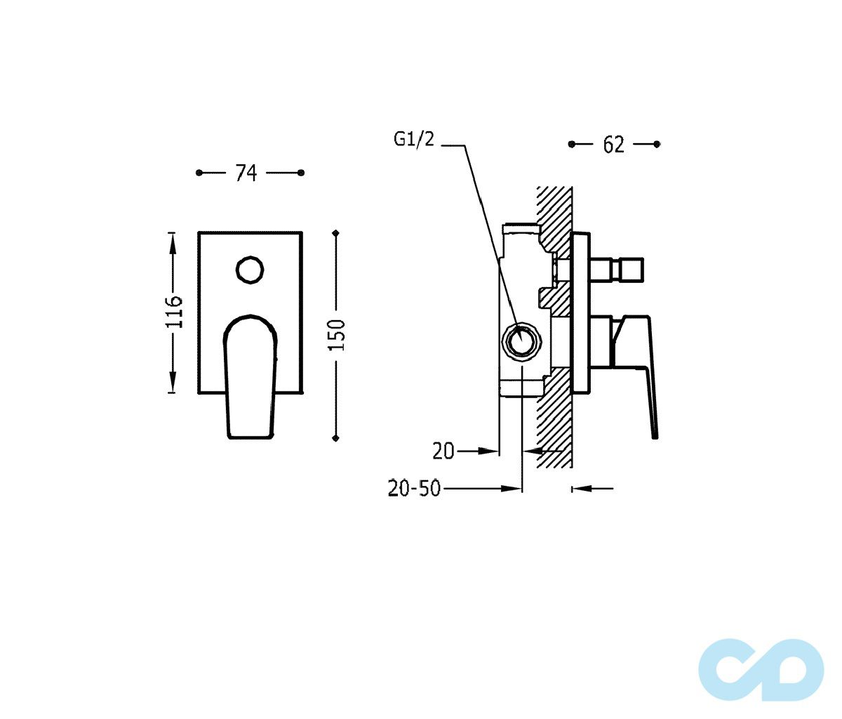 креслення Змішувач для ванни Tres Project 21118001