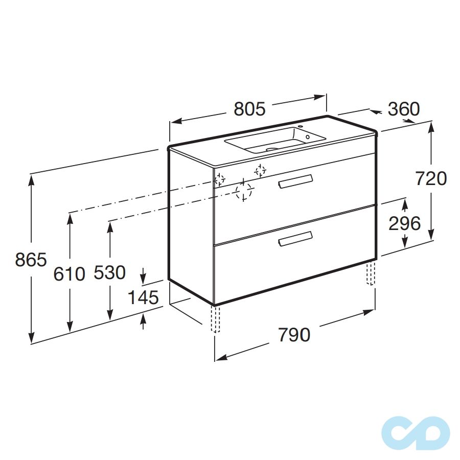 креслення Тумба з умивальником Roca Debba A855907153