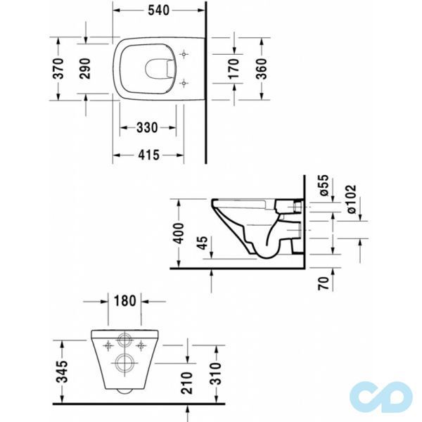 креслення Підвісний унітаз Duravit DuraStyle 2551090000