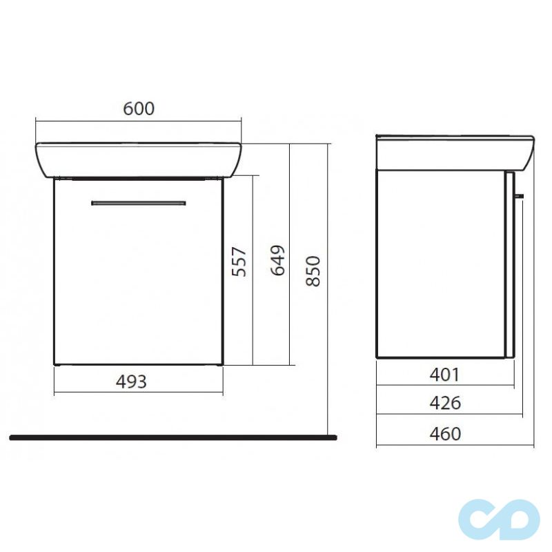 чертеж Тумба с раковиной Kolo Nova Pro M39006000