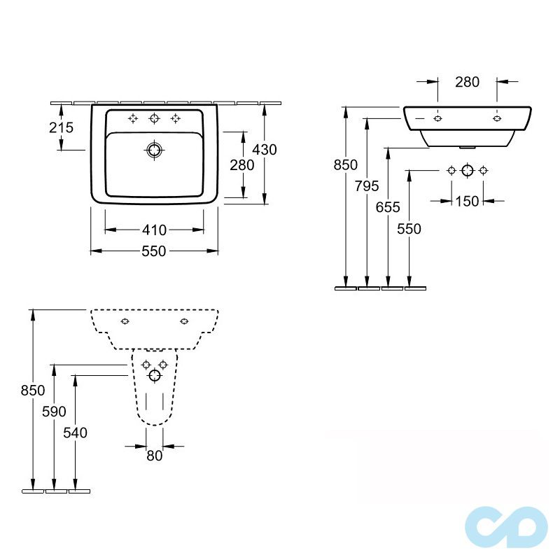 креслення Раковина Villeroy & Boch Verity Design 51035501