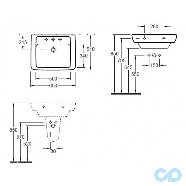 креслення Раковина Villeroy & Boch Verity Design 51036501