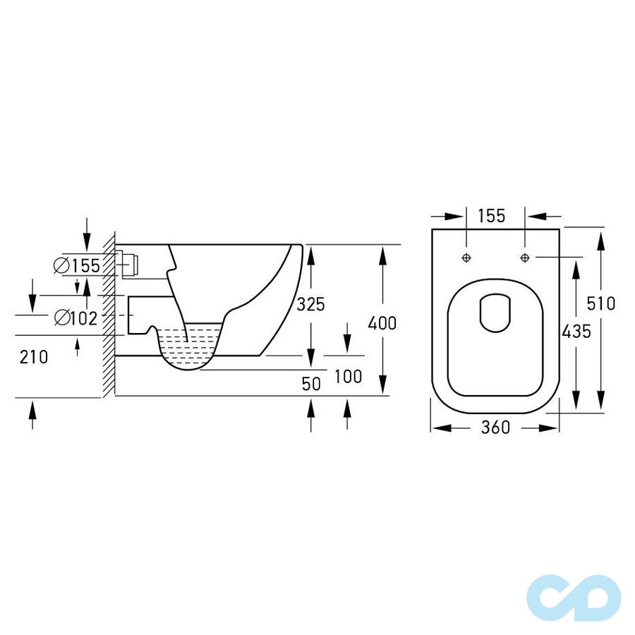 креслення Унітаз підвісний Volle Orlando 13-35-373 