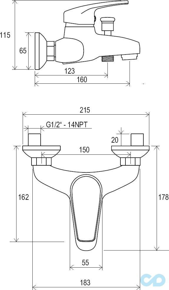 креслення Змішувач для ванни Ravak Neo NO 022.00/150 X070017