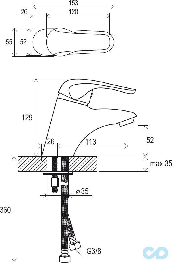 креслення Змішувач для раковини Ravak Rosa RS 012.00 X070022