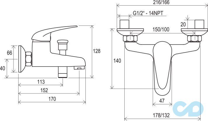 креслення Змішувач для ванни Ravak Suzan SN 022.00/150 X070004