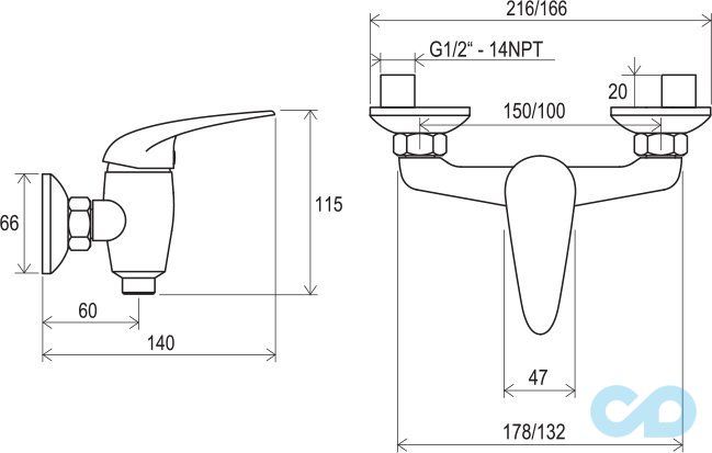 розмір змішувач для душа ravak suzan sn 032.00/100 x070005