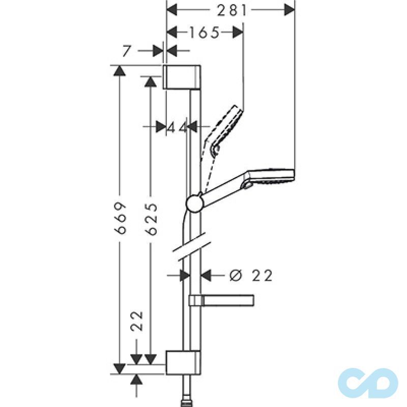 технічна схема Термостат для ванни з душовим гарнітуром Hansgrohe Ecostat Comfort 13114000 + 26553400