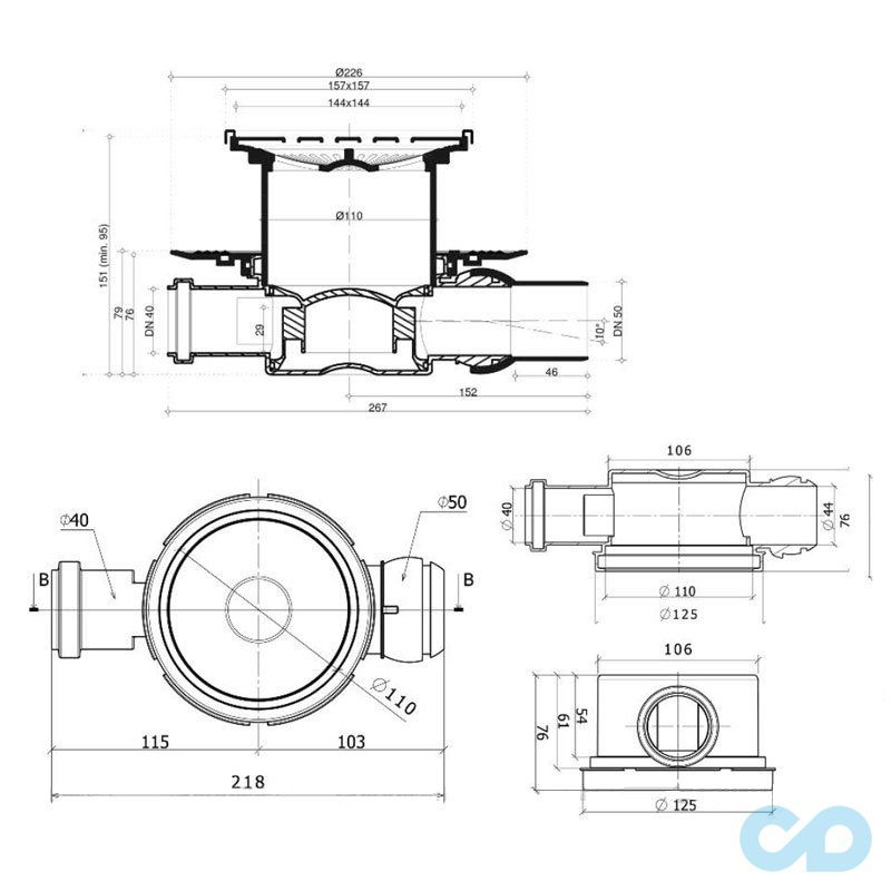 креслення Душовий трап Pestan Confluo Standard 13000094