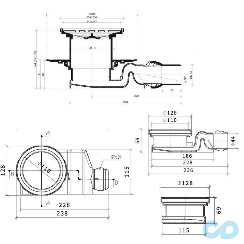 чертеж Душевой трап Pestan Confluo Standard 13000088