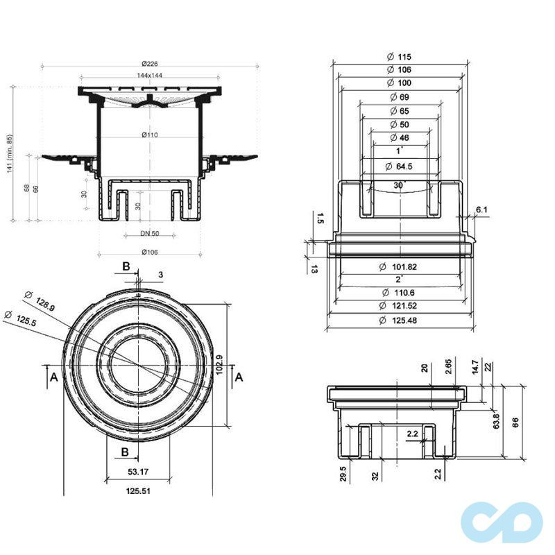 креслення Душовий трап Pestan Confluo Standard 13000097