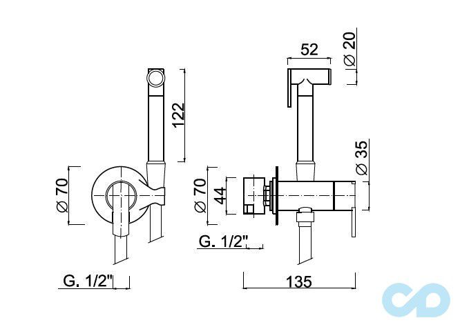 креслення Гігієнічний душ Giulini Surf SH25/BO