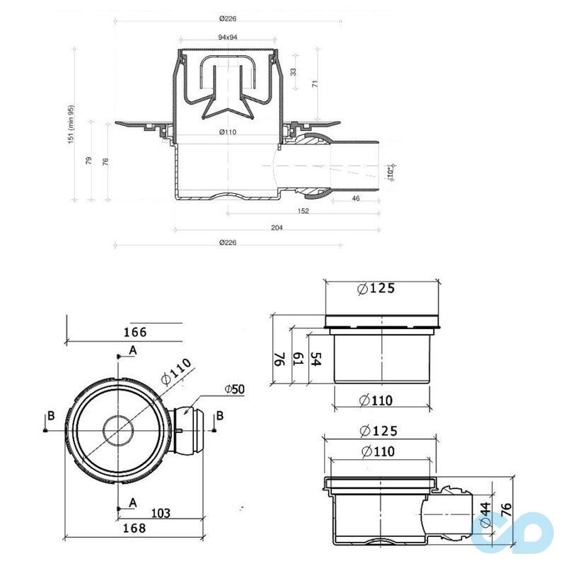 креслення Душовий трап Pestan Confluo Standard 13000101