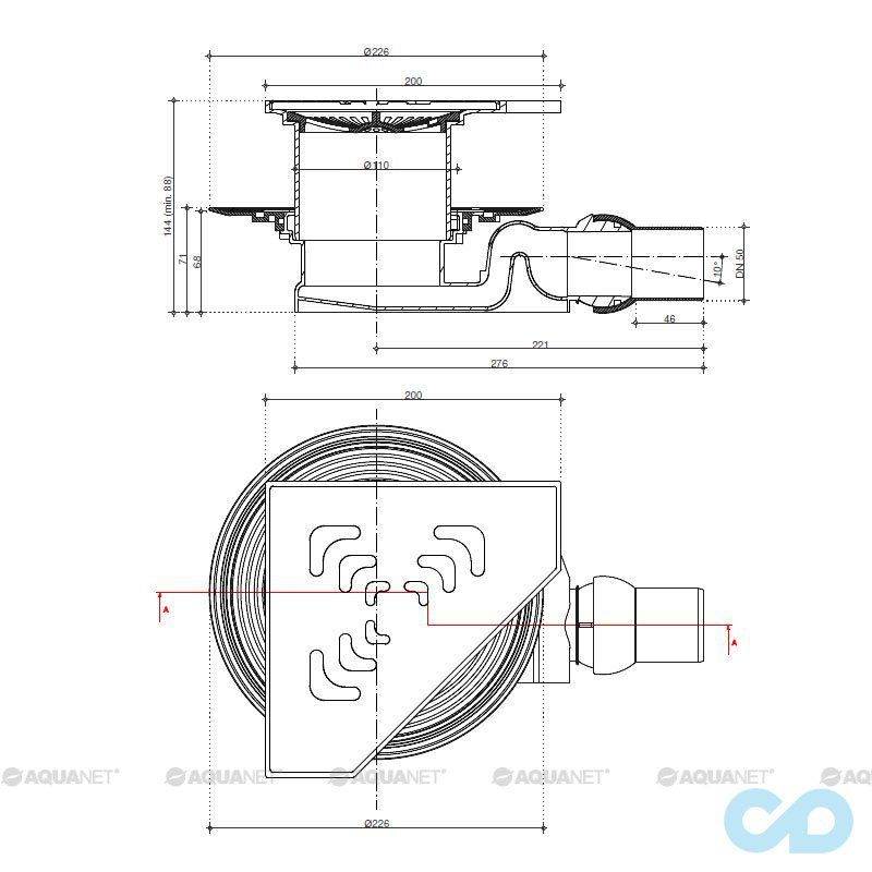 креслення Душовий трап Pestan Confluo Standard Angle 2 13000014