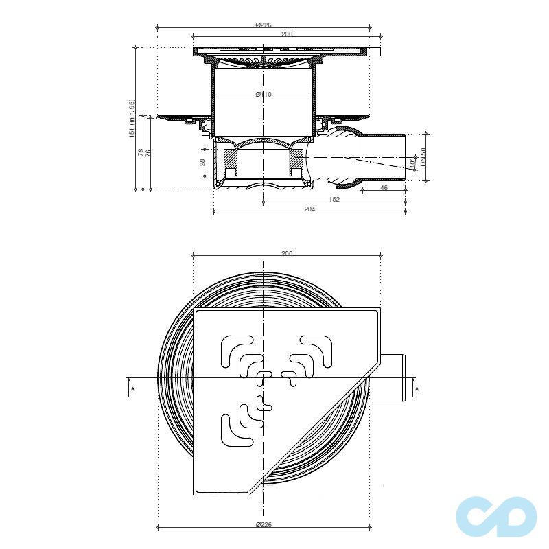 креслення Душовий трап Pestan Confluo Standard Angle 1 13000013