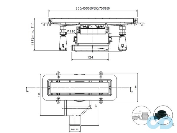 креслення дренажний канал Pestan Confluo Premium Line 450 мм 13100083