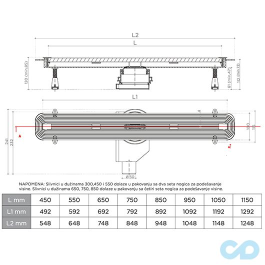 креслення дренажний канал Pestan Confluo Premium Slim Line 450 мм 13100031