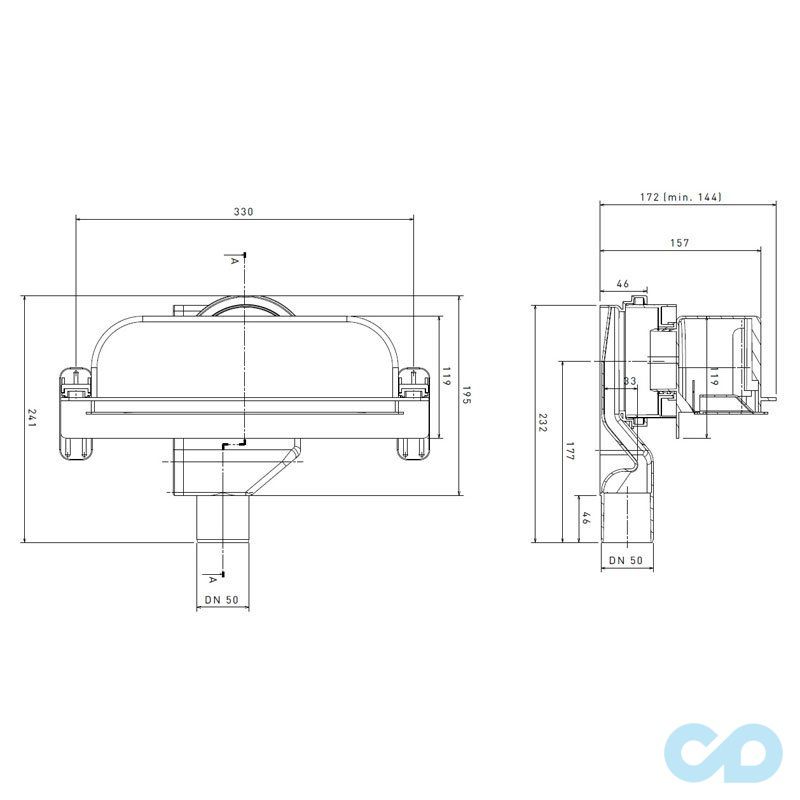 креслення дренажний канал Pestan Confluo Premium Wall Drain Gold 13100061