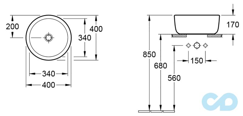 креслення Раковина накладна Villeroy & Boch Architectura 41254101