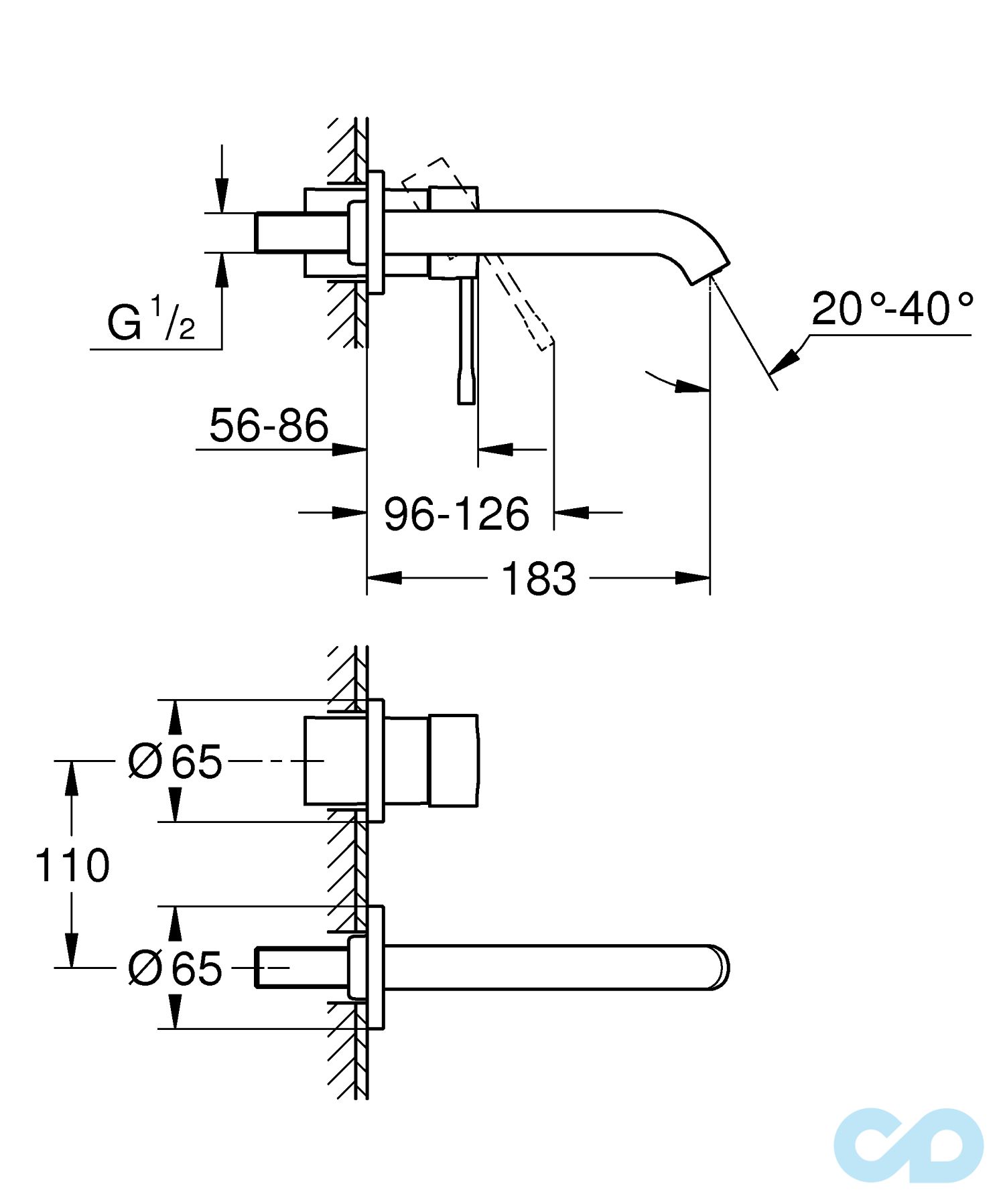 креслення Змішувач для раковини Grohe Essence 19408DL1