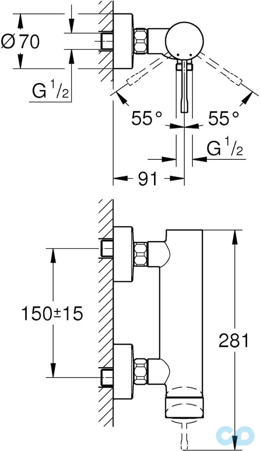 креслення Змішувач для душа Grohe Essence 33636A01