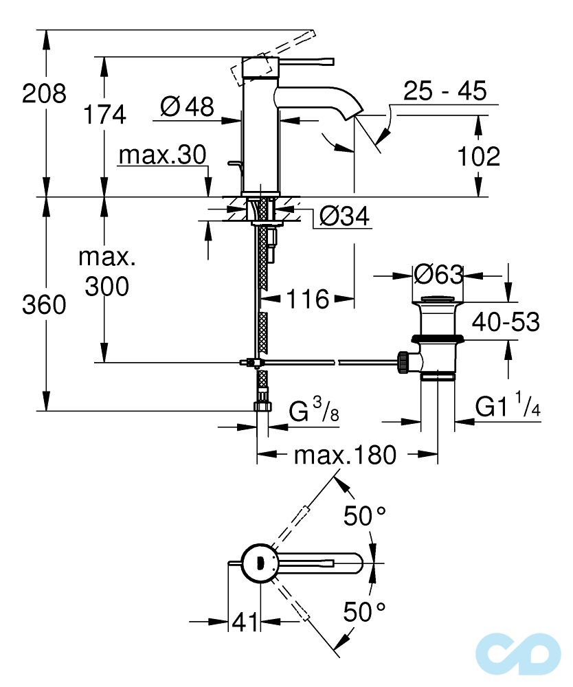 креслення Змішувач для раковини Grohe Essence 23589EN1