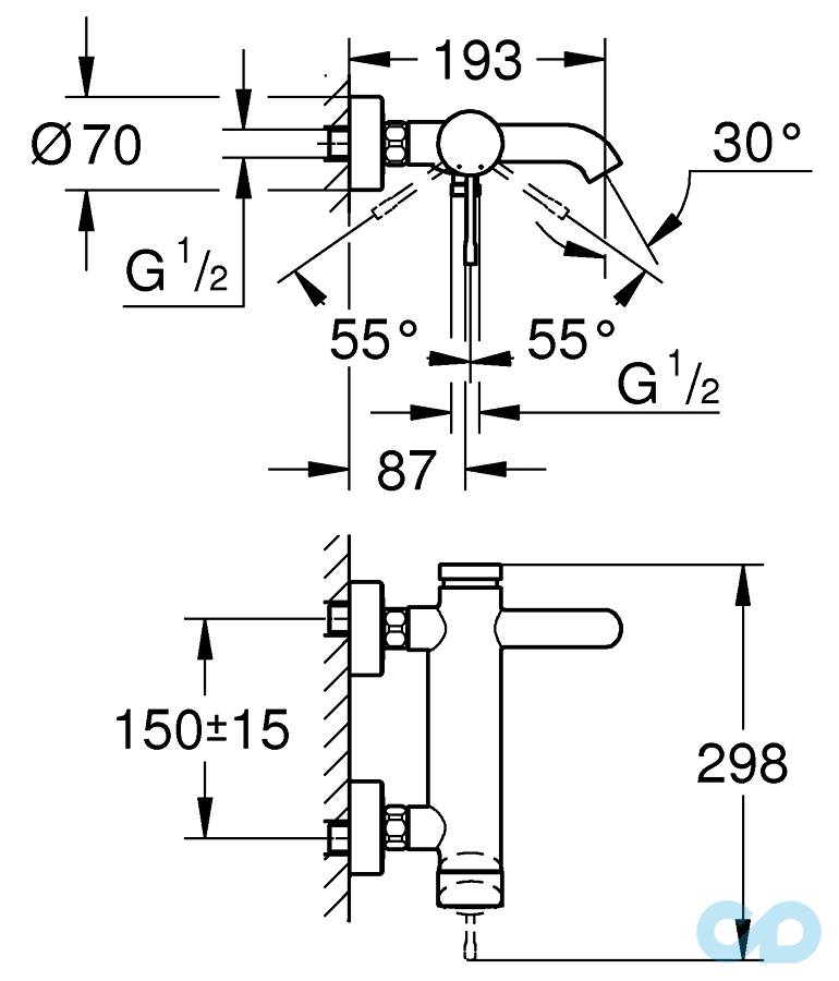 креслення Змішувач для ванни Grohe Essence 33624DC1