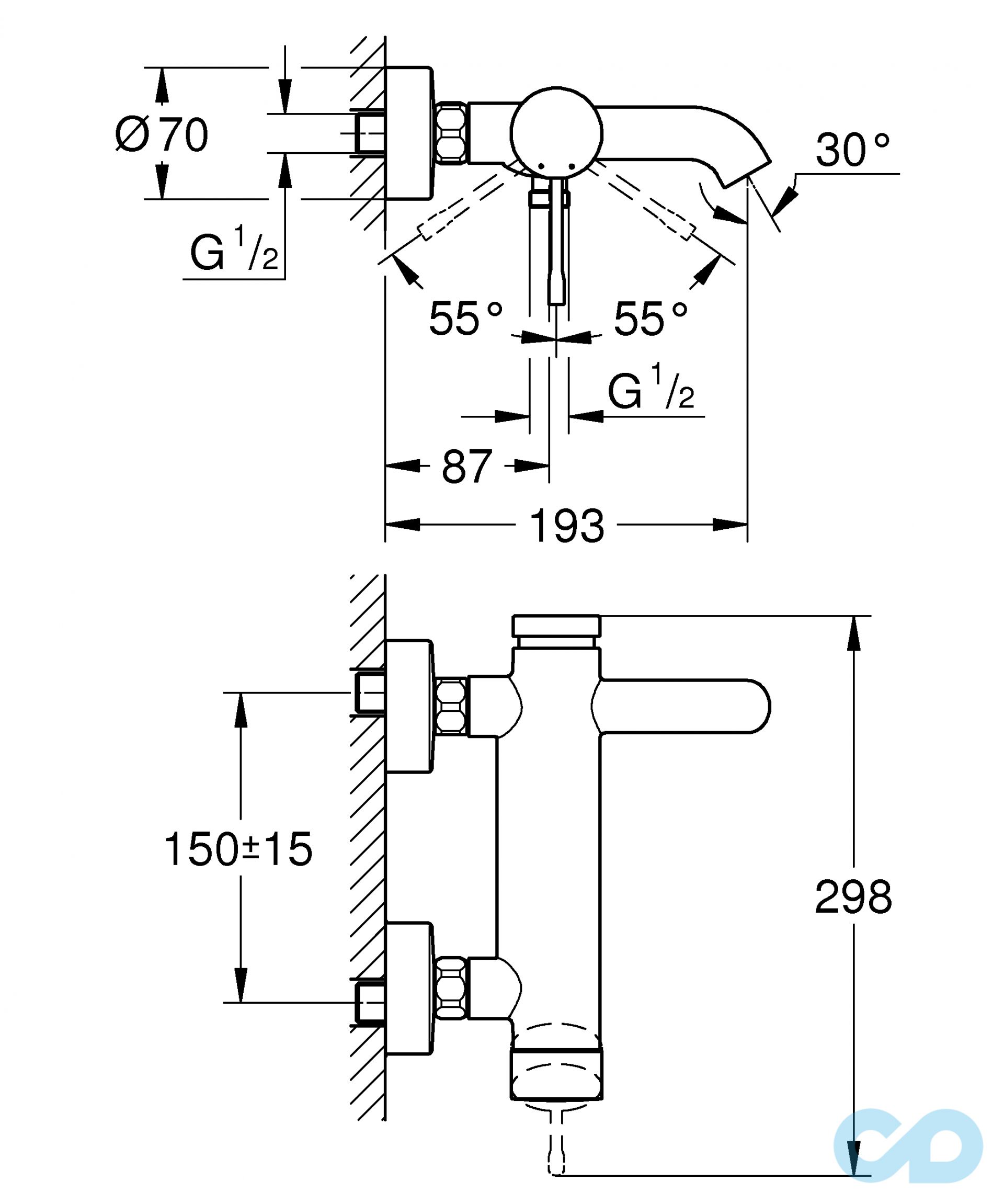 чертеж Смеситель для ванны Grohe Essence 33624A01