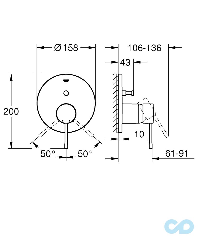 Душова система Grohe Essence з душовим гарнітуром 2405800S технічна схема 3