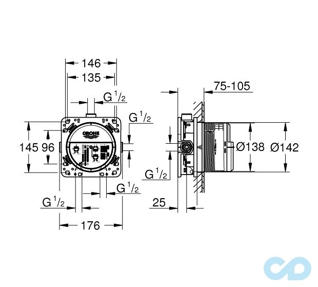 Душова система прихованого монтажу Grohe Lineare 2406400S технічна схема 3