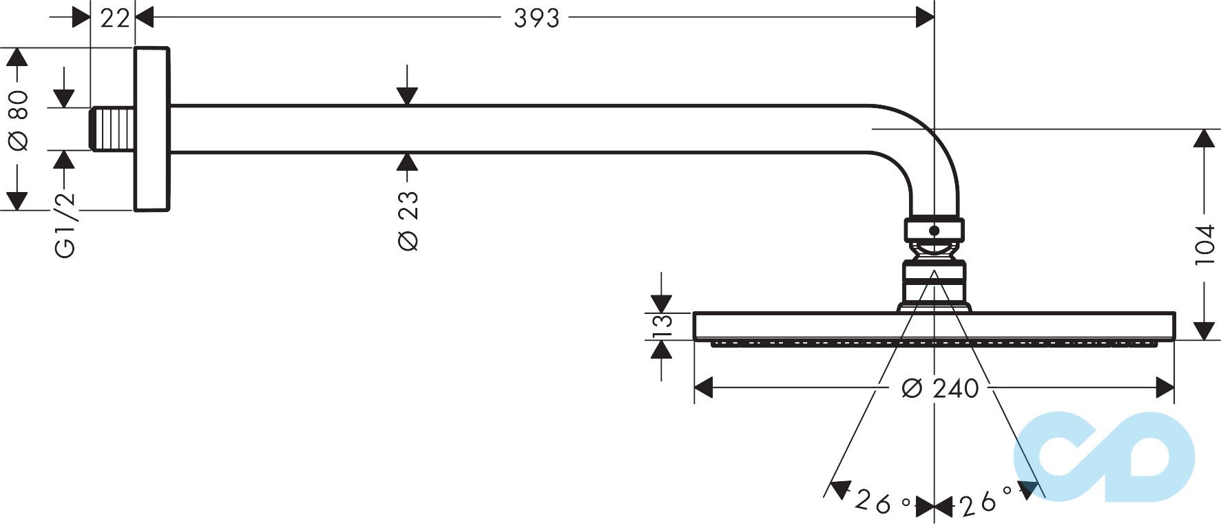 технічна схема Душова система Hansgrohe Showerpipe Raindance Select S 2729700S PowderRain