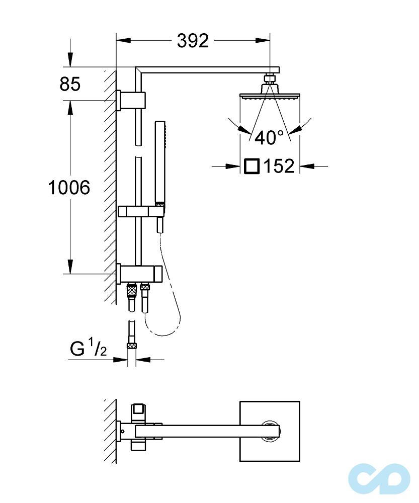 технічна схема Душова система Grohe Eurocube 2314000S