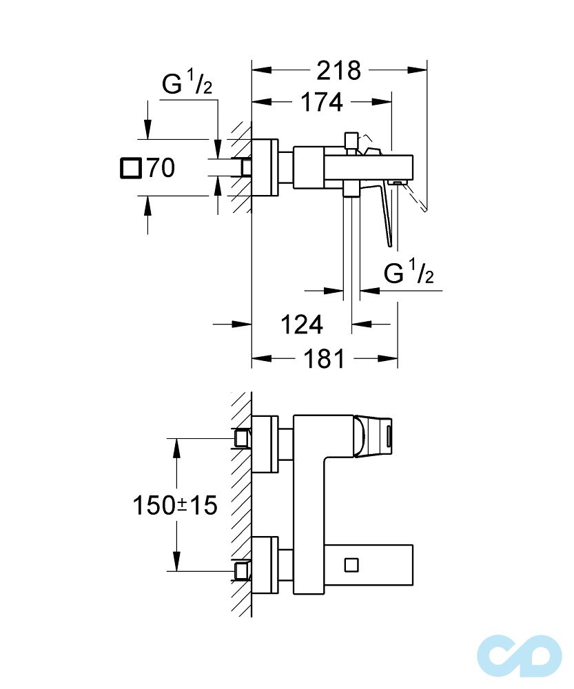 креслення Душова система Grohe Eurocube 2314000S