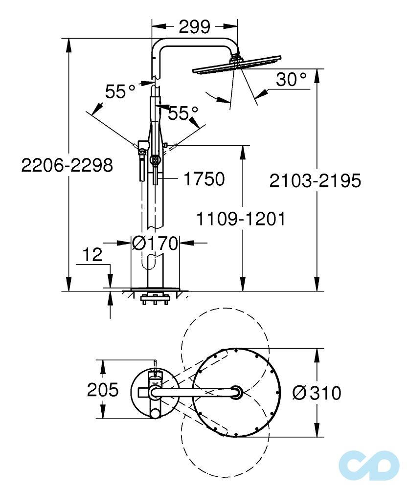 креслення Душова система Grohe Essence 23741001