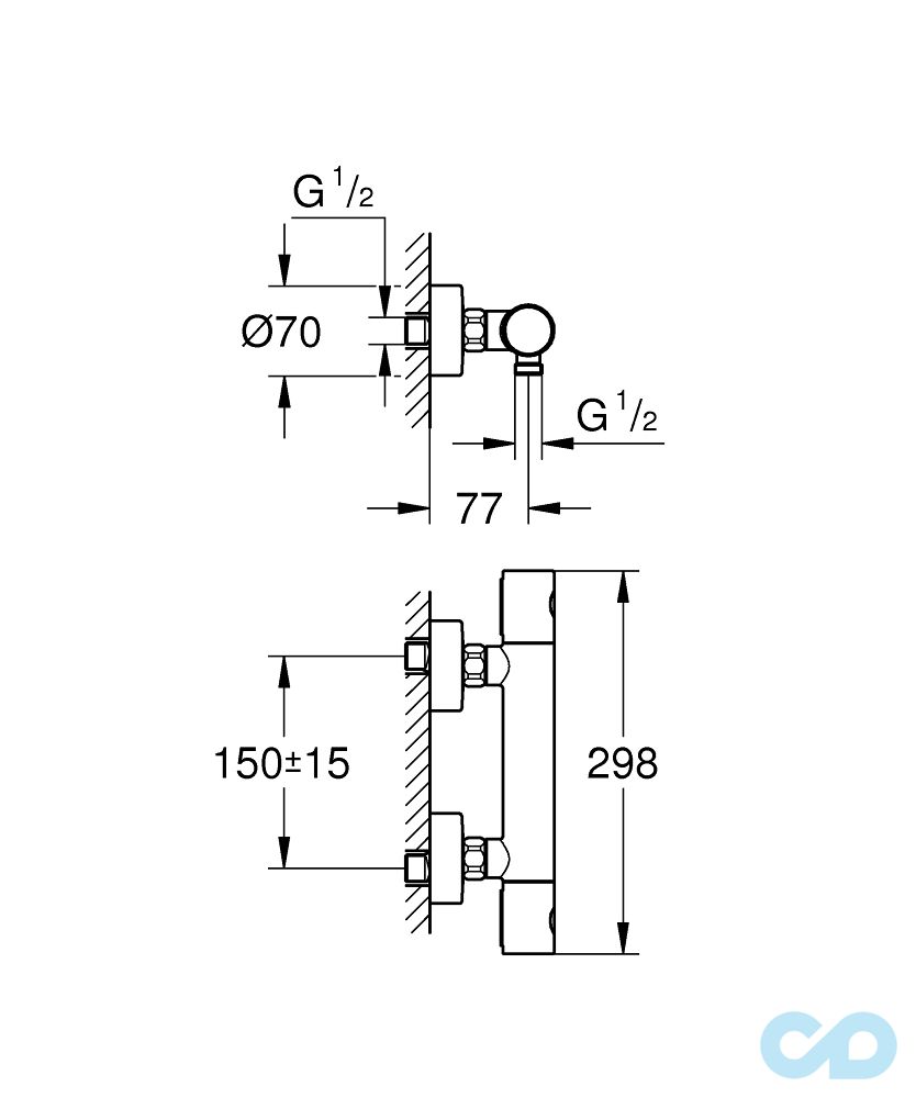креслення Термостат для душа Grohe Grohtherm тисяча Cosmopolitan 34065A02
