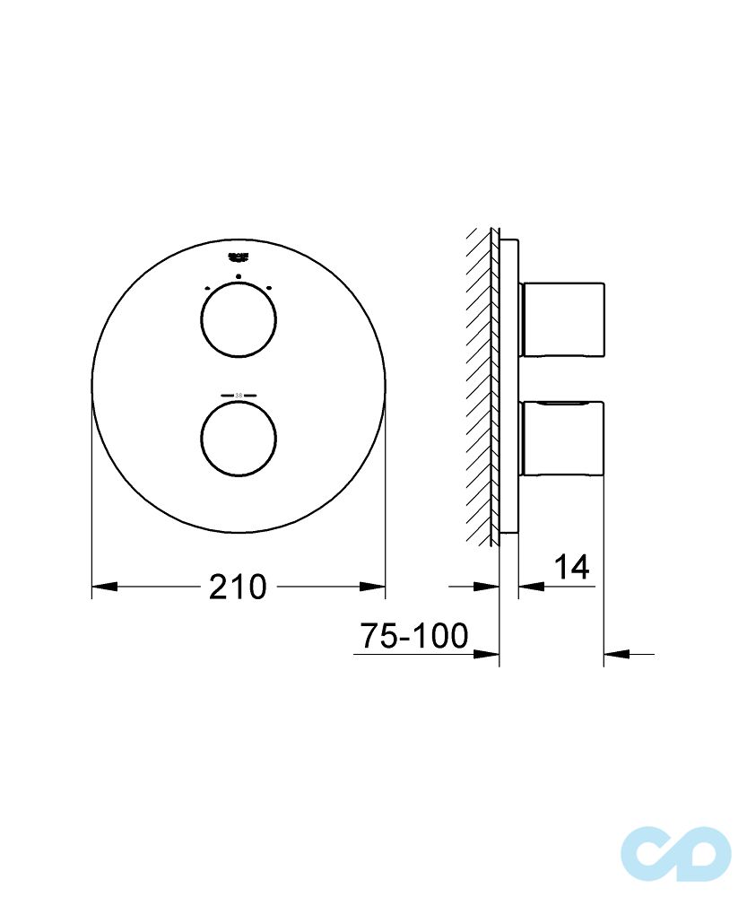креслення Термостат для ванни Grohe Grohtherm 3000 Cosmopolitan 19468GN0