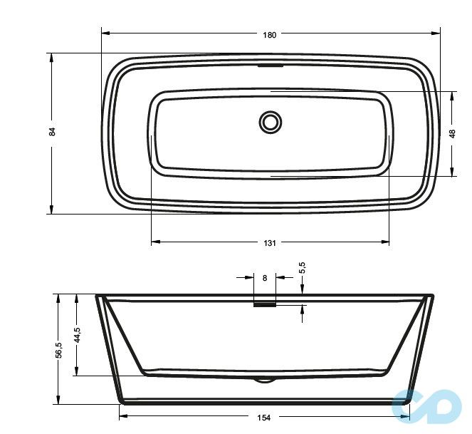 креслення Ванна отдельностоящая Riho Admire BD03