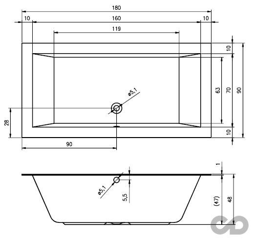чертеж Ванна акриловая Riho Lugo 180x90 BT03