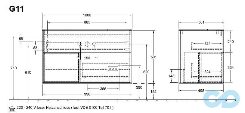 технічна схема Тумба під раковину Villeroy & Boch Finion G11