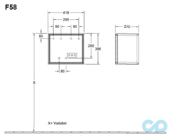 креслення Шафка бічній Villeroy & Boch Finion F59