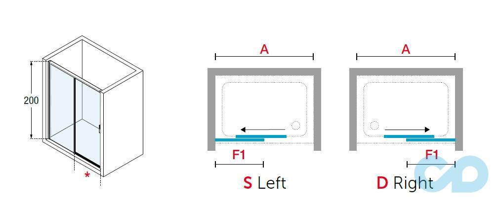 креслення Двері розсувні в нішу Novellini Opera 2PH OPE2PH167 170 см
