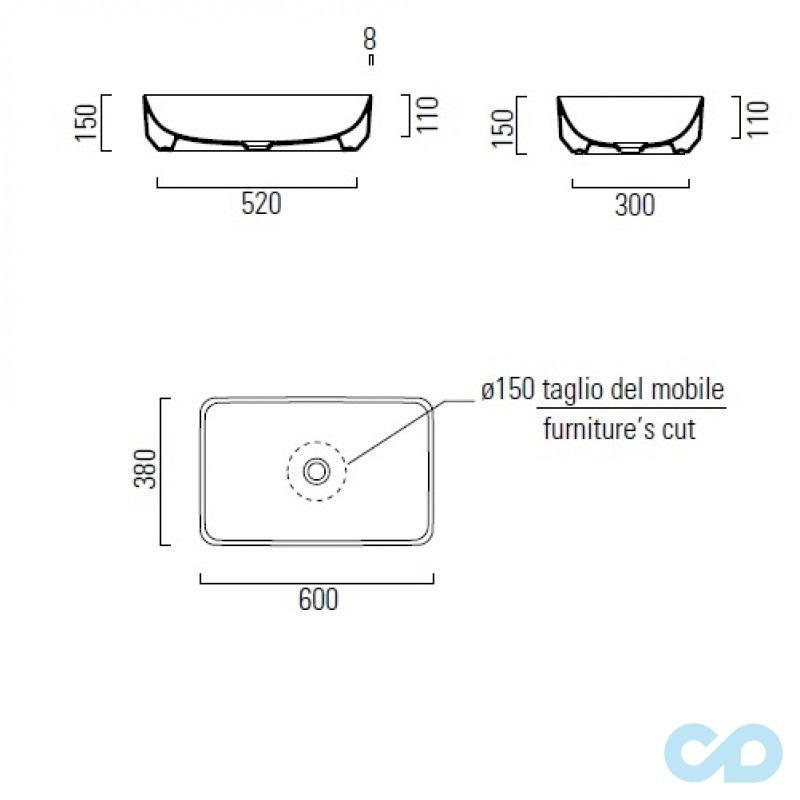 креслення Накладна раковина GSI Pura 888311