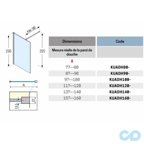 Душова стінка Novellini Kuadra H Squares KUADH160-81H 160 см технічна схема 2