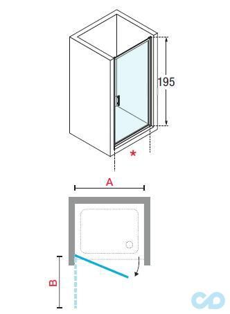 технічна схема Душові двері Novellini Zephyros G ZEPHYRG76-1H 80 см
