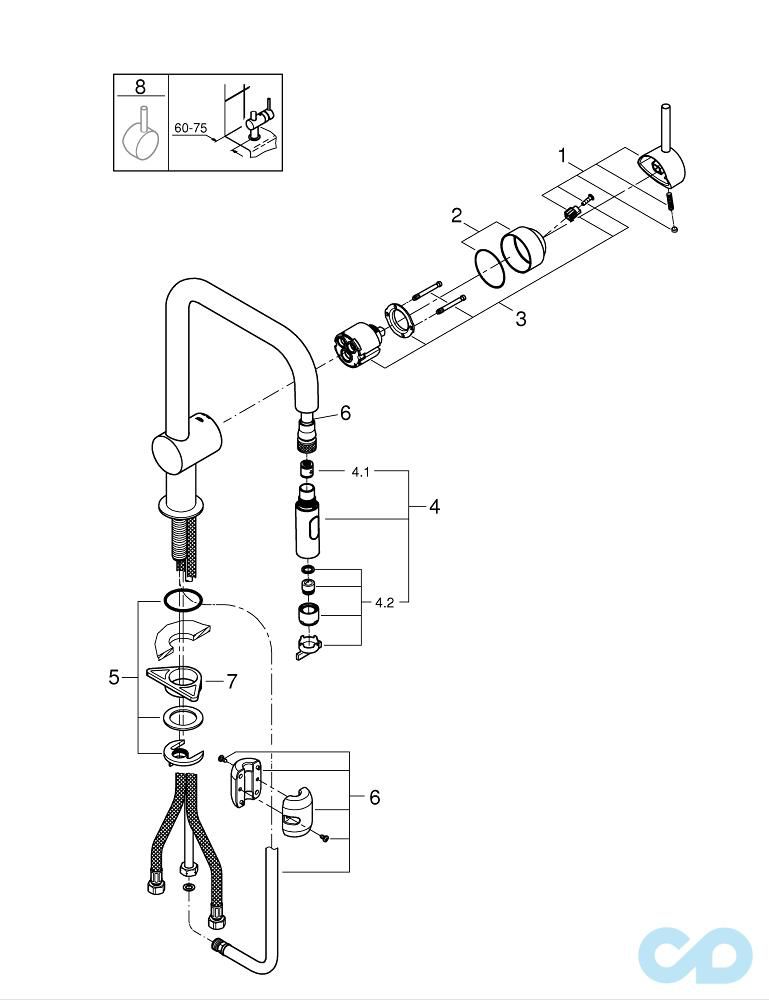 технічна схема Змішувач для кухні Grohe Minta 32322002