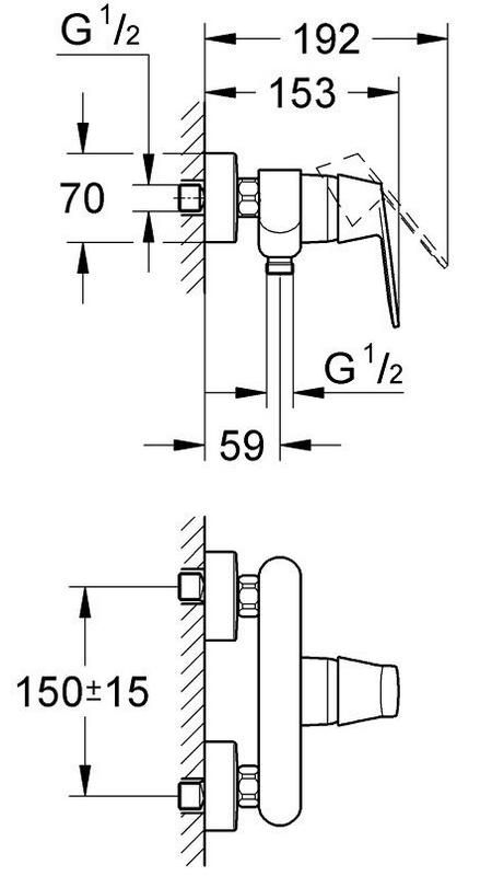 технічна схема Набір змішувачів для душу Grohe Eurosmart Cosmopolitan 126114M